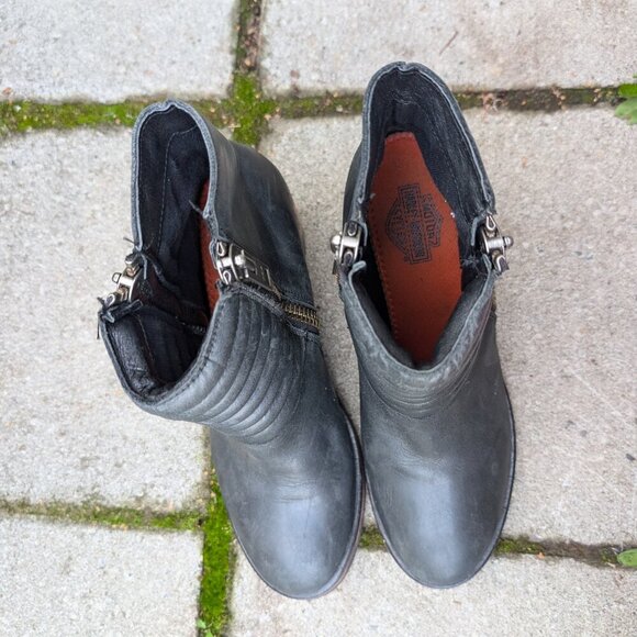 Cute moto Harley Davidson heeled leather booties size 9 - Picture 4 of 6